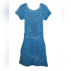 Adorable Blue Crochet Dress for Kids or a Small Adult. 14in p2p, 36in long.....